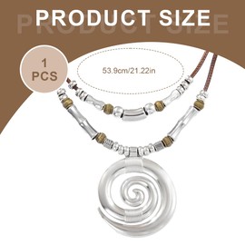 GXGM Boho Kette Damen,Spiralhalskette aus Legierung,Boho Schmuck,Anhänger für Damen mit Silber Spirale,Doppellagige Halskette für Damen mit Braunem Lederband,für den Täglichen Gebrauch,Strand,Urlaub