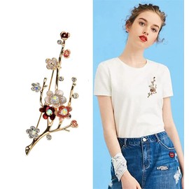 Plum Blossom Brooch Rhinestones Flower Brooch Collar Dress Scarf Decoration Lapel Pin for Women Girl Bridal Wedding Jewelry Gifts