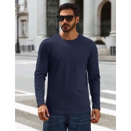Cotrasen Mens Long Sleeve Tee Shirts Cotton Crew Neck Moisture Wicking Soft Casual Basic T-Shirts Navy Blue L