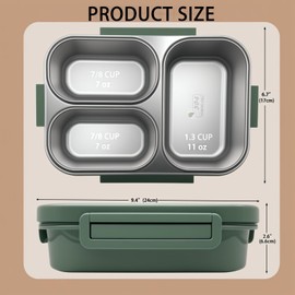 18/8 Stainless Steel Lunch Box & Bento Box for Kids & Adults - 25oz- with Leakproof Condiment Container - 3 Compartmentcute with Dinosaur Cartoon Pattern for School, Office & Outdoor -Dishwasher Safe