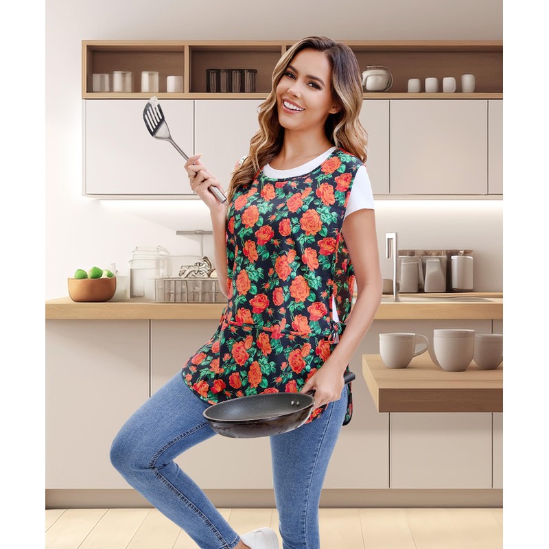 Nanxson Women Cobbler Apron Smock Cotton Printed Apron with 2