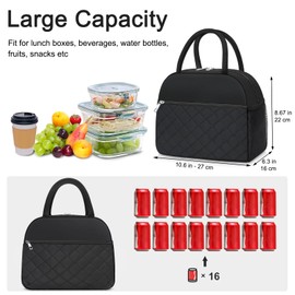 KUBYA Lunch Bag Lunch Box for Women Men Insulated Reusable Large Lunch Tote Bag Adult Leakproof Simple Cooler Bag for Office Work Picnic Beach or Travel, Black