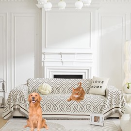 STACYPIK Thick Brown Couch Cover Herringbone Boho Sofa Covers for 3-4 Cushion Couch Covers Farmhouse Furniture Cover Throw L Shape Sofa Slipcover for Dogs Cats Non Slip Loveseat Futon Cover-71X150IN