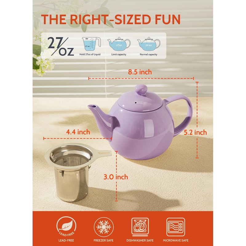 Sweese Teapots for Tea, 27 oz Porcelain Tea pot with