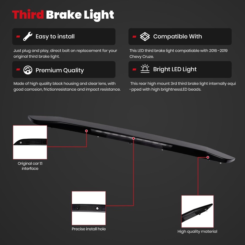 HRepair Third Brake Light fits for 2016-2019 Chevy Cruze 3rd