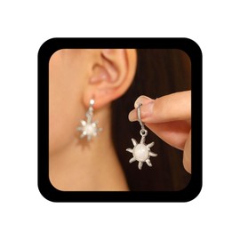 Xmsrn Vintage Kristall Mondstein Baumeln Ohrringe Sonnenblume Ohrstecker Opal Blume Hoop Huggie Ohrringe Boho Sonnenblume Tropfen Ohrringe Silber Opal Blume Ohrringe Für Frauen