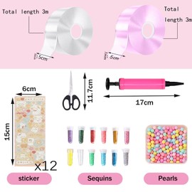 Nano Tape, Nano Tape Bubbles Set, Magic Nano Tape, Nano Tape Multipurpose, Nano Tape Set Suitable for Boys, Girls, with Sequin Sticker, DIY Craft Kit, Party Favours Gifts (Transparent + Purple)