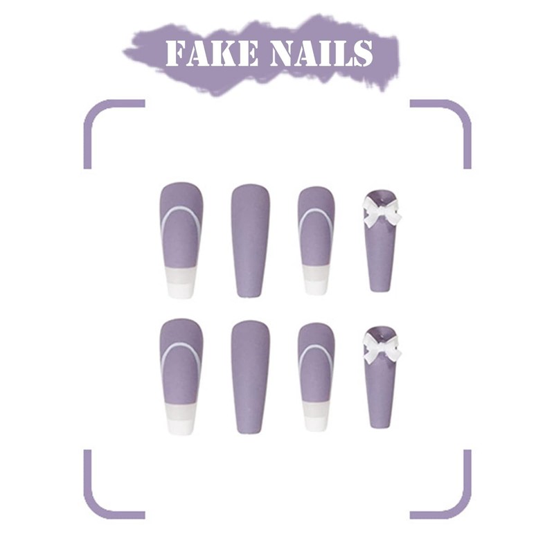 Bufenia 24 Pcs False Nails Coffin Ballerina Bow Tie Matte