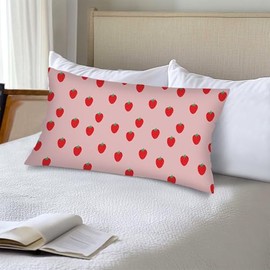 Strawberry Long Pillow Cases King Size Pillow Covers with Zipper,Spring Continuous Cartoon Fruit Strawberries Decorative Pillows Cover Soft Pillowcase for Bed,Couch,Sleeping,20"x40",Pink