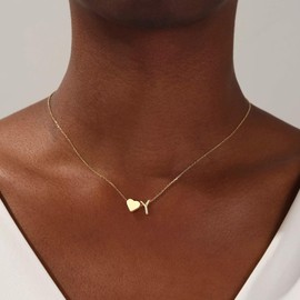 Turandoss Heart Necklaces for Women Trendy, 18K Gold Plated Tiny Heart Initial Y Dainty Christmas Gifts Gold Initial Necklaces for Women Jewelry