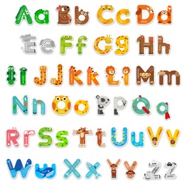 Whaline 2 Sheets Alphabet Letters Thick Gel Clings Cute Animals 26 Uppercase & Lowercase Window Gel Decals for Educational Spelling Learning Home Classroom Nursery Decor