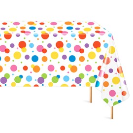 Oudain 1 Pcs Birthday Plastic Tablecloth Colorful Polka Dot Happy Birthday Decorations 108 x 54 Inch Rectangular Disposable Colorful Waterproof Table Cover for Birthday Party