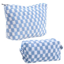 HUTIP Make Up Bag Small Large Checkered Makeup Bag Cute Cosmetic Bag Makeup Pouch Set, Aesthetic Preppy Big Travel Makeup Purse Organizer Toiletry Bag for Women