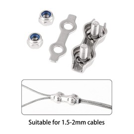 TOP-VIGOR 24Pcs M2 Duplex Clamp Wire Rope Clips, 304 Stainless Steel Wire Rope Cable Clamp Fastener, 2mm Wire Clips Clamps Fence Connectors for Hanging Wire Clothesline Tensioner Awning Fixed