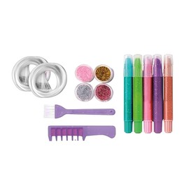 Claire's Hair Chalk & Glitter Styling Kit – 13-Piece Temporary Hair Color Set with Washable Chalk Pens, Glitter Gels, Clip-in Extensions & Tools| Girls Beauty Activity Toy| Fashion Craft Kits Ages 6+