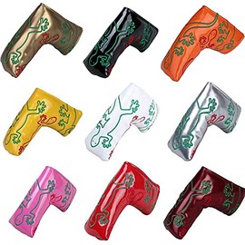 Scotty Cameron Pin-Type Magnetic Closure Putter Cover with Embroidered Gecko, Orange, Yellow, Green, Crimson, Black, White, Silver, Gold, and Pink.