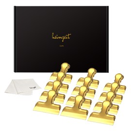 heimzeit Design Sealing Clips for Food Bags, Bags and Documents Made of High-Quality Stainless Steel in Gold [Pack of 12, 40 x 15 x 15 mm] Coloured Sealing Clips, Strong Spring Force