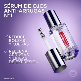 L'Oréal Paris Revitalift Filler Sérum de Ojos con Ácido Hialurónico + Cafeína, Rellena hasta 2.5% Líneas de Expresión y Corrige Ojeras, Aplicador Trip