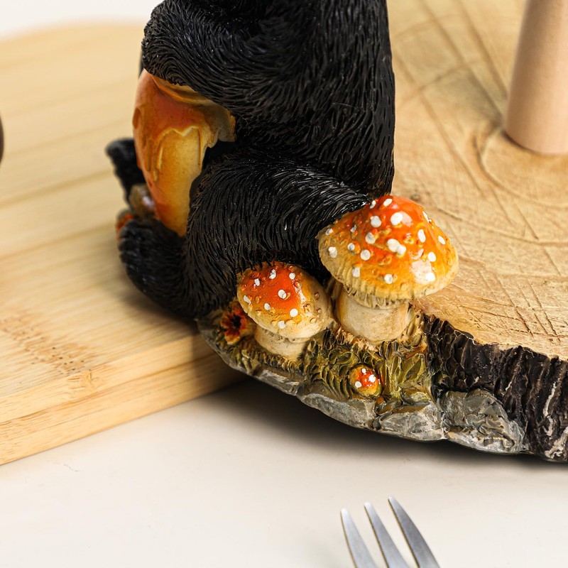 WAIT FLY Black Bear and Mushrooms Paper Towel Holder Stand
