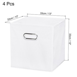 PATIKIL Foldable Storage Cube Bins, 4 Pcs Fabric Storage Bins Cube Organizer with Handle for Home Bedroom Shelf Closet Organization, White (13"x13"x13")