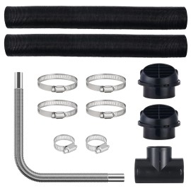 Diesel Heater Exhaust Fan Set 3\" Extendable Air Duct Hose 1\" Stainless Steel Exhaust Pipe 2 Air Vents Tee Air Outlet ConneDefault: Default
