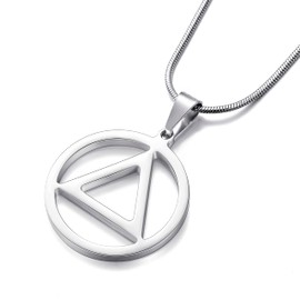 MOO&LEE Sobriety Necklace for Men AA Recovery Triangle Pendant Necklace 22 Inch Stainless Steel Snake Chain for Men, Silver