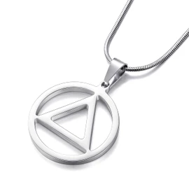 MOO&LEE Sobriety Necklace for Men AA Recovery Triangle Pendant Necklace 22 Inch Stainless Steel Snake Chain for Men, Silver