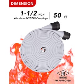 ZYfire Fire Hose - 1-1/2" ID x 50 FT Double Jacket EPDM Firefighter Hose with M x F NST/NH Aluminum Couplings 1200 PSI Burst Pressure Lightweight for Firefighting & Residential Use