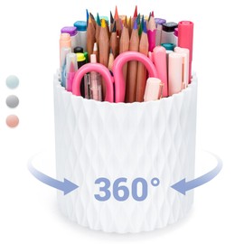 4Johor Pen Holder - 360° Rotating, 5 Slot Pen Holder For Desk. Pencil Holder For Office,School,Dorm Room&Vanity, Desk Accessories(White)