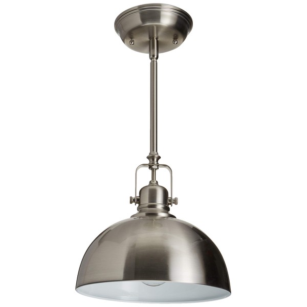 CANARM IPL222B01BN Polo 1 Light 9" Rod Pendant, Brushed Nickel with Painted White Interior