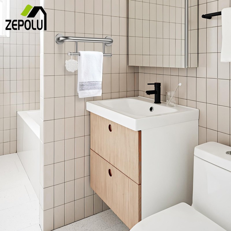 Brushed Nickel Towel Rack Grab Bar Combo, Zepolu Stainless Steel