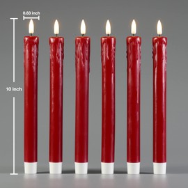 Girimax Red Dripping Wax Flameless Taper Candles with Remote, Flickering Battery Operated LED Candlesticks Set of 6