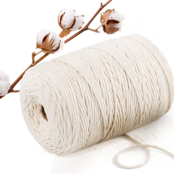 Macrame Yarn 2 mm 200 m Cotton Yarn Macrame Cord Yarn for Macrame Cord Macrame Yarn Cotton Cord Natural White Cotton 2 mm 200 m