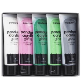 Panduro Acrylic Gloss Pearl Paint Set of 5 Tubes 30 ml Each - Water-Based and Vegan, Colourful Acrylic Paints for Canvas, Paper, Wood, Fabric