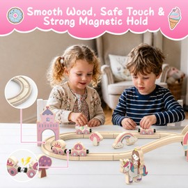 Wooden Train Set for Toddlers – 39 Pcs Unicorn Wooden Train Track Toy for Girls, Fantasy Toddler Toys for 3 4 5 Year Old Girls, Ideal Christmas Birthday Gift for 3-5 Girl