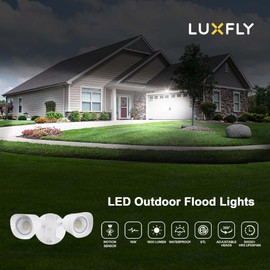 LUXFLY LED Flood Lights Outdoor, 16W 1900LM, IP65 Waterproof Dusk to Dawn Dual Head Security Lights, Exterior Wall Light for House, Patio, Garage, Yard-White