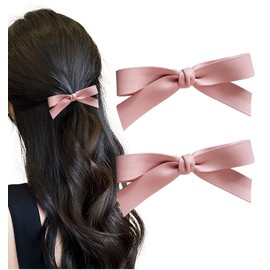 Herbeluemily Hair Clip, Ribbon Clip, PU Leather, Hair Pin, Bow, Ribbon, Leather Style, Hair Clip, Pink Set