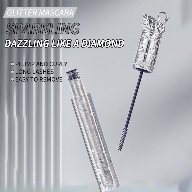 Glitter Mascara, Silver Waterproof Lashes, Diamond Sparkle Mascara for Shiny