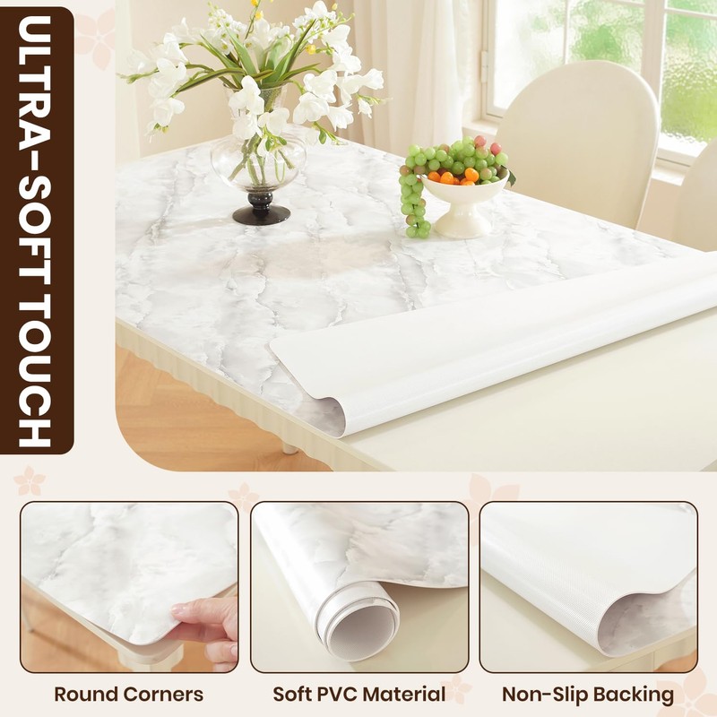 OstepDecor Marble-Look Table Protector 36 x 60 in, Waterproof PVC