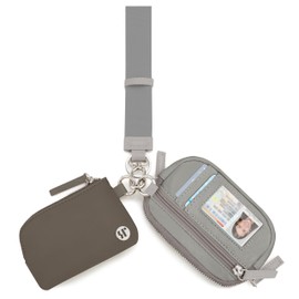 Sunpour Nylon Wristlet Wallet with Keychain for Women,Dual Pouch Small Wallet with Coin Purse & ID Window,Stylish Gift for Travel & Everyday Use (Light＆Dark Grey)