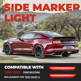 HECASA Side Marker Light Compatible with 2015-2023 Ford Mustang Rear Side Marker Lamp Reflector Left & Right Replacement for FR3Z-15A201-A Red Lens & Red LED