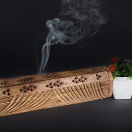 Wooden Coffee Incense Holder, Incense Stick Holder Perfect for Room Décor, Spiritual Décor Aeromatherapy, Wooden Incense Burner Holder with Storage Compartment - 12 Inch Natural