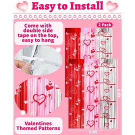 Valentines Day Decorations Foil Fringe Curtains for Party, 2 Pack 3.3 x 6.6 FT Galentines Day Decorations Red Pink Silver Tinsel Streamer, Valentines Backdrop Heart Decorations for Birthday Wedding