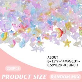 FREEBLOSS 200Pcs Assorted Nail Charms Summer Beach Charm Ocean Nail Art Resin Accessories Flatback Rhinestones for Nail Art, 0.3~0.6''