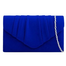 fi9® Plain Suede Pleated Wedding Ladies Party Prom Evening Clutch Hand Bag Purse (Royal Blue)
