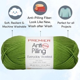 Premier Yarns Everyday Anti-Pilling Solid Green Apple DN100-82 (3-Skeins - Same Dye Lot) #4 Worsted Weight Acrylic Yarn for Crocheting and Knitting - Bundle with 1 Artsiga Crafts Project Bag