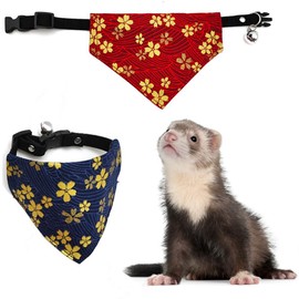 2 Pack Ferret Collar with Bell - Adjustable 4 to 7.9 Inches Safety Quick Release Collar Buckle Ferret Bandana Triangle Bibs Scarf Soft Cotton Sakura Cloth for Ferret Rabbit Small Animals Kitten Puppy