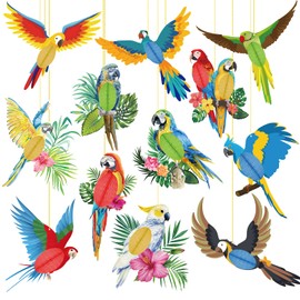 12 Pieces Tropical Birds Honeycomb Parrot Paper Cutouts Hawaiian Themed Luau Tropical Party Decorations for Tiki Bar Summer Beach Jungle Safari Rainforest Theme Birthday Home Classroom Decor Supplies