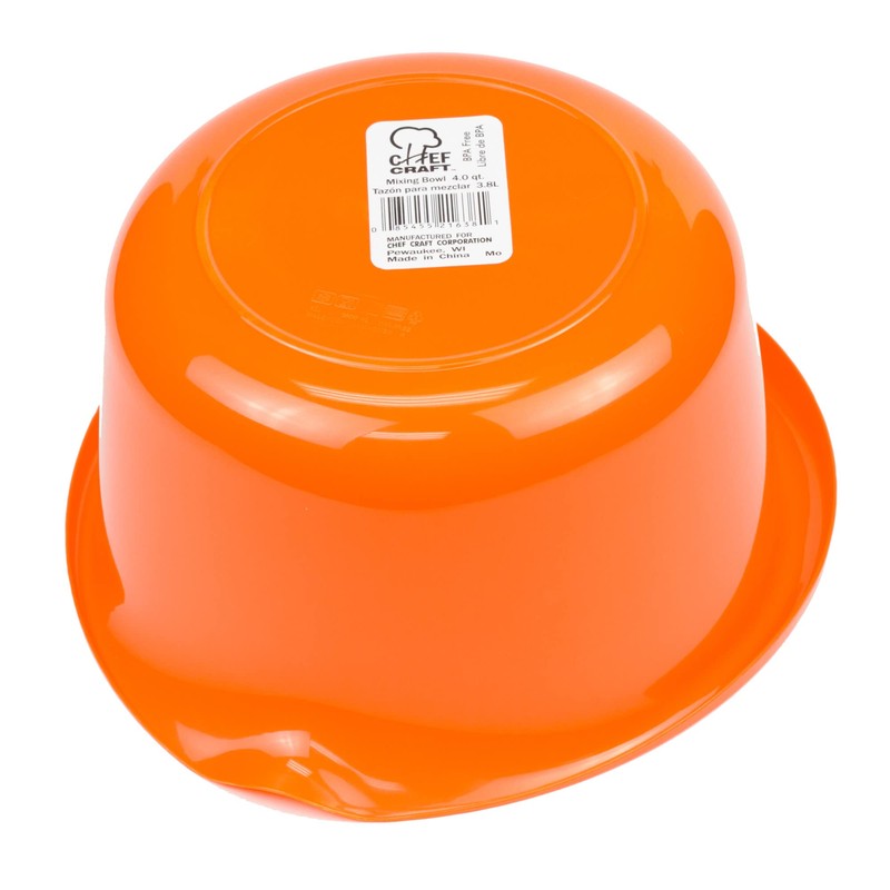 Chef Craft Select Plastic Mixing Bowl, 4 quart capacity, Orange