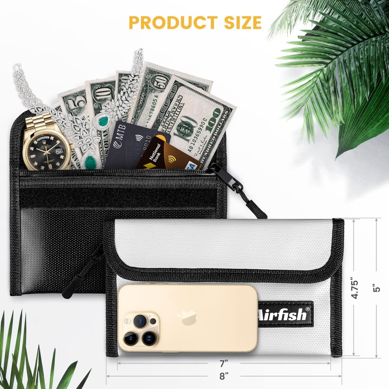 Airfish 2 Pack Fireproof Bag, 8 x 5" Fireproof Money